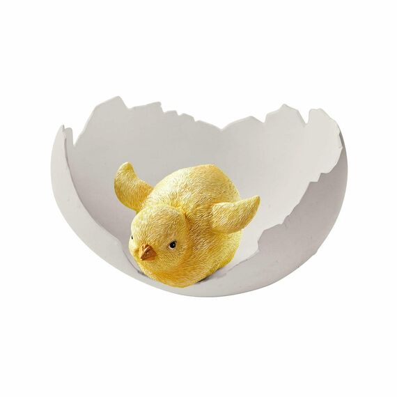 Loberon Deko-Schale Alfie, origienelles Eierschalen-Design mit Küken, detailgetreuer Look, handbemalt, Ostern, Osterdekoration, Polyresin, weiß/gelb