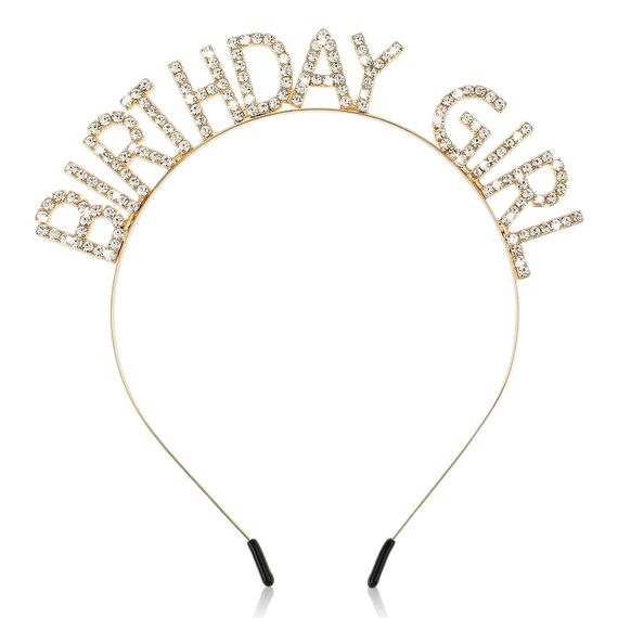 Jeffdad Geburtstag Kronen Mädchen Stirnband, Geburtstag Kopfschmuck Bling Strass Haarband Prinzessin Tiara Happy Birthday Zubehör für Frauen Mädchen Party Weihnachtsdekoration (Gold)