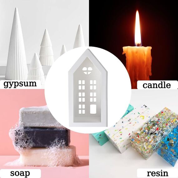 3D Silikonformen Gießformen Häuser, DIY Gießform für kleine Häuser, LeuchterSilikonformen, Silikon Gießform Weihnachten für Weihnachtsdekoration, Geeignet für die DIY-Heimdekoration Kunsthandwerk