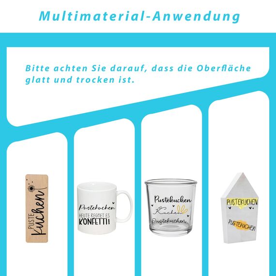 FloraVigo Rub On Sticker ca.A5 19x14cm-Sprüche für Raysin, Keraflott, Hochzeit, Zuhause, Wischfolie für Möbel, Glas, Holz, Fotoalbum, DIY Deko, Aufkleberästhetik(4PCS) (PUSTEKUCHEN)