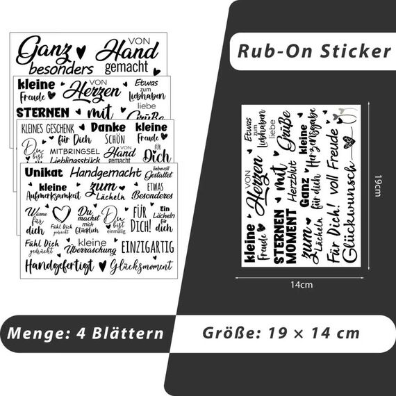 Rub On Sticker ca.A5 19x14cm-Spruch Deko zum Geburtstag, Keraflott, Hochzeit, Zuhause, Wischfolie für Möbel, Glas, Holz, Fotoalbum, DIY Deko, Aufkleberästhetik(4PCS)(MITBRINGSEL)