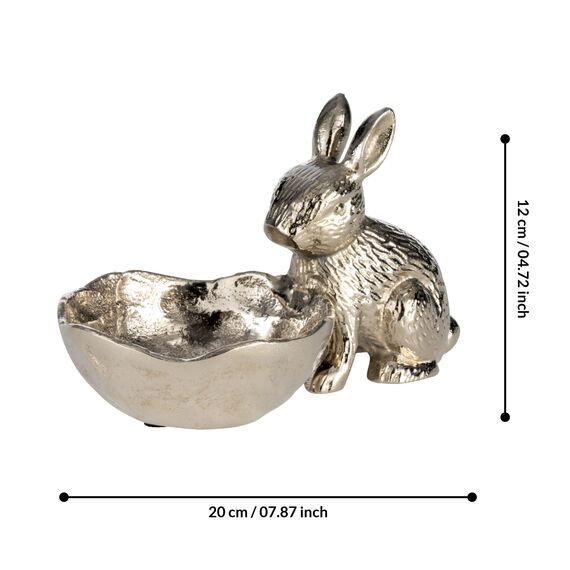 EGLO LIVING Dekoschale Ostern Ambalava, Deko Schale mit Osterhase, Elegante Osterschale zum Dekorieren, Osterdeko aus Aluminium in Silber, 20 x 12 cm