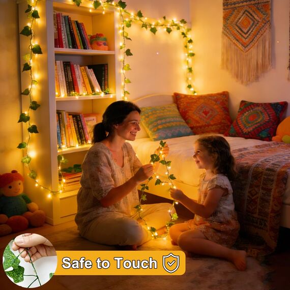 Dekofun Efeu Lichterkette Batterie,10M 100 LED Efeu Künstlich mit Fernbedienung, Timer, 8 Modi Lichterkette, Fake Efeu Girlande für Zimmer Balkon Aesthetic Room Wand Frühling Innen Outdoor Deko