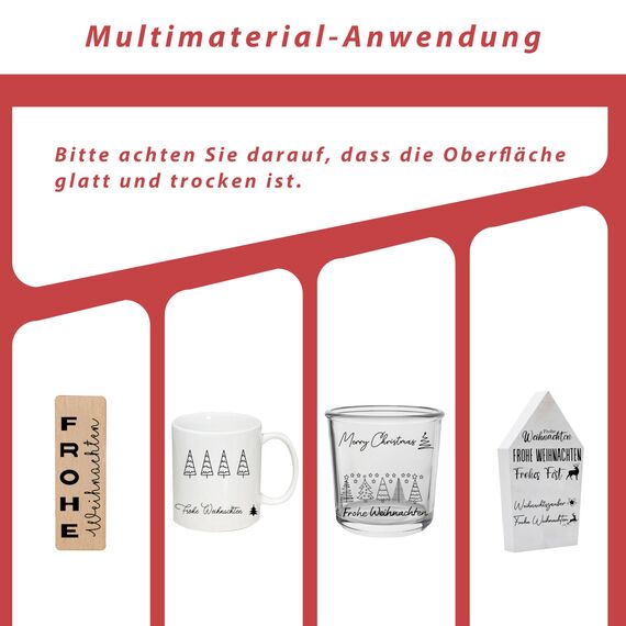 FloraVigo Rub On Sticker ca.A5 19x14cm-Abwischbare Folie für Weihnachtsdekoration, Keraflott, Zuhause, Möbel, Glas, Holz, Fotoalbum, DIY-Dekoration, Aufkleberästhetik(4PCS) (FROHE WEIHNACHTEN2)
