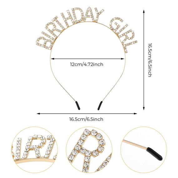 Jeffdad Geburtstag Kronen Mädchen Stirnband, Geburtstag Kopfschmuck Bling Strass Haarband Prinzessin Tiara Happy Birthday Zubehör für Frauen Mädchen Party Weihnachtsdekoration (Gold)