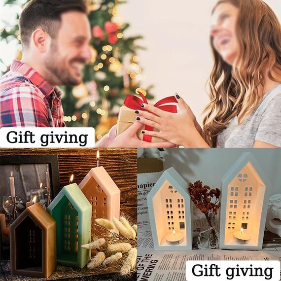 3D Silikonformen Gießformen Häuser, DIY Gießform für kleine Häuser, LeuchterSilikonformen, Silikon Gießform Weihnachten für Weihnachtsdekoration, Geeignet für die DIY-Heimdekoration Kunsthandwerk