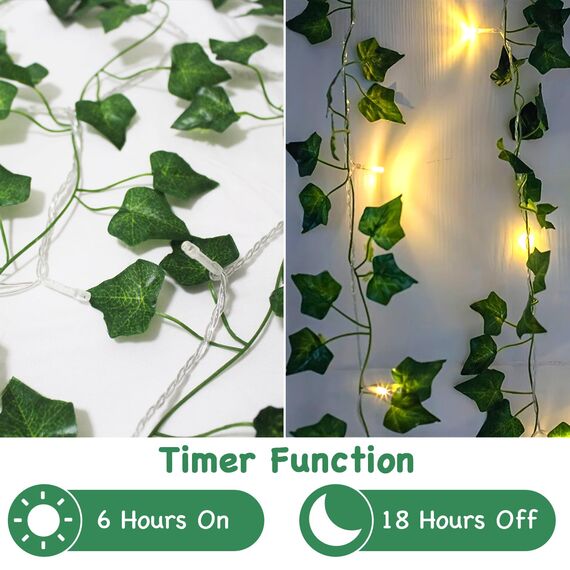 Gcstnn LED Lichterkette Efeu Künstlich, 2M 20LED Grüne Efeu-Lichterkette Girlande, IP65 Wasserdicht Batteriebetrieben mit Timing-Funktion, für Hängend Pflanzen, Zimmer, Wand, Weihnachtsdekoration.