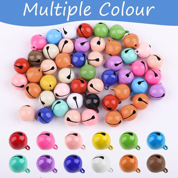 50 Stück Glöckchen Metallglöckchen, Kleine Glöckchen zum Basteln, Bunt Bastelglocken mit Ösen für Handwerk Schmuck Weihnachtsdekoration Haustier Glocken (14mm)