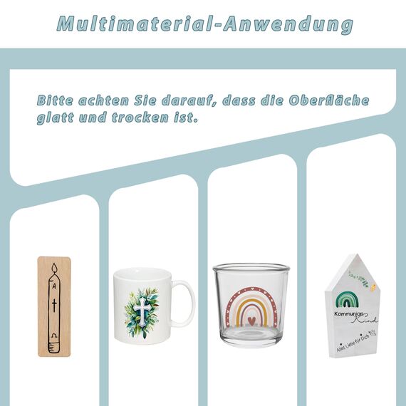 FloraVigo Rub On Sticker ca.A5 19x14cm-Spruch Deko zum Geburtstag, Keraflott, Hochzeit, Zuhause, Wischfolie für Möbel, Glas, Holz, Fotoalbum, DIY Deko, Aufkleberästhetik(4PCS) (Kommunion)