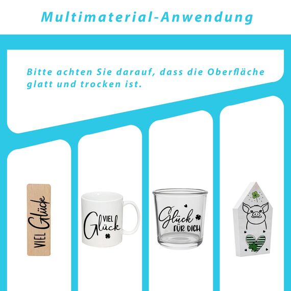 FloraVigo Rub On Sticker ca.A5 19x14cm-Spruch Deko zum Geburtstag, Keraflott, Hochzeit, Zuhause, Wischfolie für Möbel, Glas, Holz, Fotoalbum, DIY Deko, Aufkleberästhetik(4PCS) (VIEL GLÜCK)