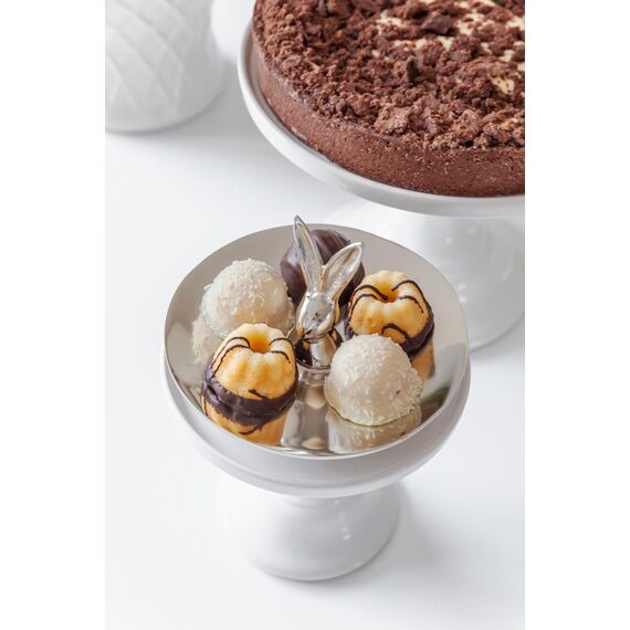 EDZARD Keksschale Hase Louis (Duchmesser 15 cm, Höhe 9 cm), Aluminium vernickelt, Osterdeko, Ostern