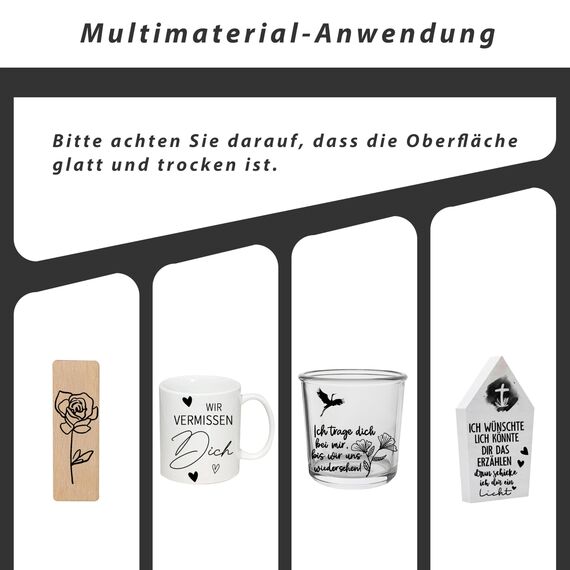 FloraVigo Rub On Sticker ca.A5 19x14cm-Spruch Deko zum Geburtstag, Keraflott, Hochzeit, Zuhause, Wischfolie für Möbel, Glas, Holz, Fotoalbum, DIY Deko, Aufkleberästhetik(4PCS) (TRAUER)