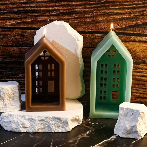 3D Silikonformen Gießformen Häuser, DIY Gießform für kleine Häuser, LeuchterSilikonformen, Silikon Gießform Weihnachten für Weihnachtsdekoration, Geeignet für die DIY-Heimdekoration Kunsthandwerk