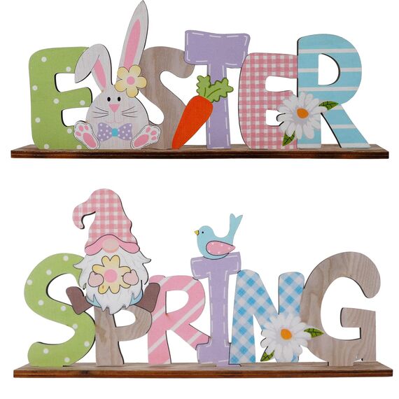 AoHkers Ostern Deko, Frühlingsdeko Osterdeko Ostern Holz Schriftzug Aufsteller mit Osterhasen, Osterdekoration Tischdeko Home Deko