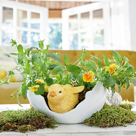 Loberon Deko-Schale Alfie, origienelles Eierschalen-Design mit Küken, detailgetreuer Look, handbemalt, Ostern, Osterdekoration, Polyresin, weiß/gelb