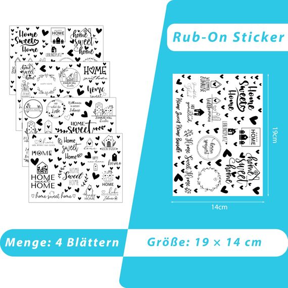 FloraVigo Rub On Sticker ca.A5 19x14cm-Spruch Deko zum Geburtstag, Keraflott, Hochzeit, Zuhause, Wischfolie für Möbel, Glas, Holz, Fotoalbum, DIY Deko, Aufkleberästhetik(4PCS) (Home)