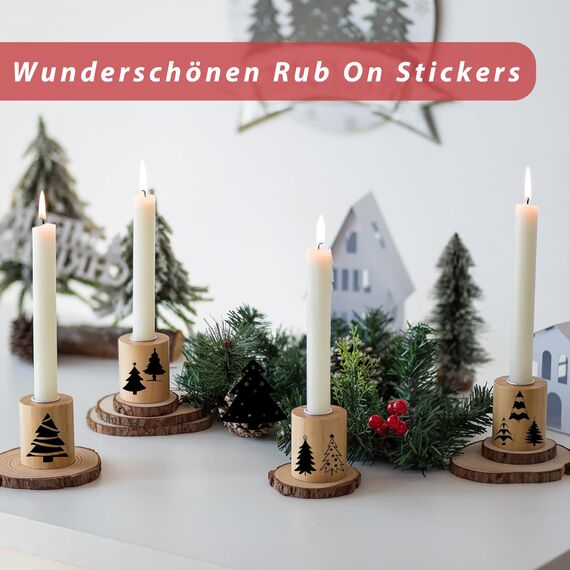 FloraVigo Rub On Sticker ca.A5 19x14cm-Abwischbare Folie für Weihnachtsdekoration, Keraflott, Zuhause, Möbel, Glas, Holz, Fotoalbum, DIY-Dekoration, Aufkleberästhetik(4PCS) (TANNENBAUM)