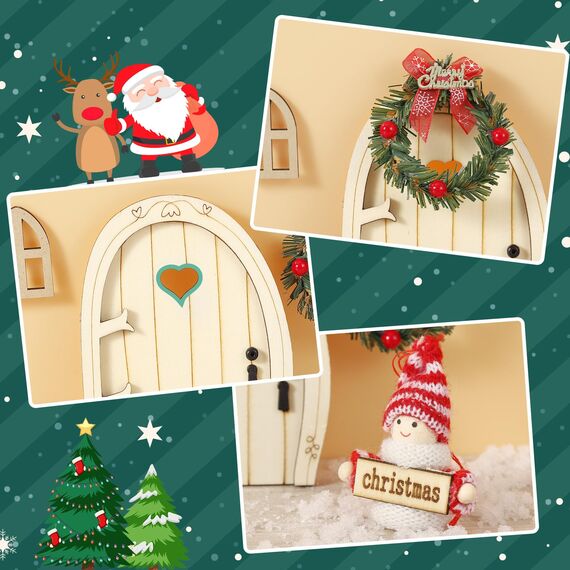 Fulasofia Wichteltür Set 64 PCS, Wichtel Zubehör Weihnachten, Wichtel Baustelle Set, Weihnachtswichtel Set, Miniatur Wichtel Zubehör, Weihnachtsdekoration mit Miniatur Briefkästen, Zäun, Kranz