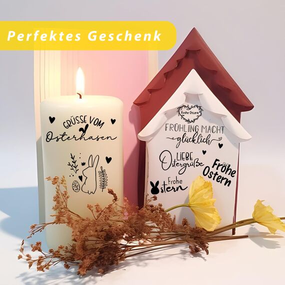 FloraVigo Rub On Sticker ca.A5 19x14cm-Spruch Deko zum Geburtstag, Keraflott, Hochzeit, Zuhause, Wischfolie für Möbel, Glas, Holz, Fotoalbum, DIY Deko, Aufkleberästhetik(4PCS) (OSTERN)