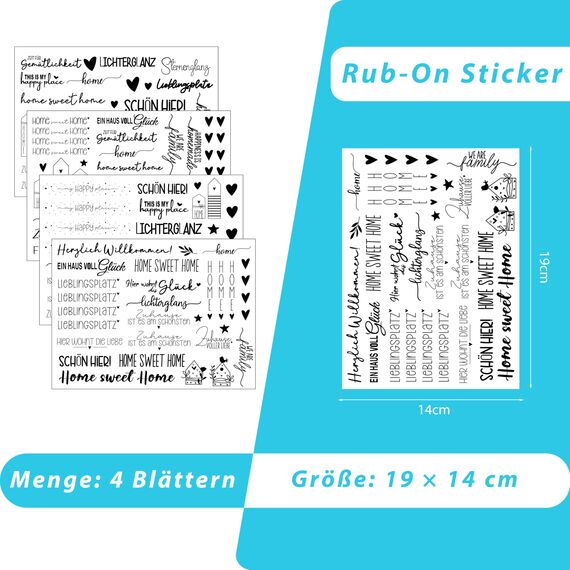 FloraVigo Rub On Sticker ca.A5 19x14cm-Spruch Deko zum Geburtstag, Keraflott, Hochzeit, Zuhause, Wischfolie für Möbel, Glas, Holz, Fotoalbum, DIY Deko, Aufkleberästhetik(4PCS) (Happy Place)