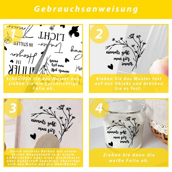 FloraVigo Rub On Sticker ca.A5 19x14cm-Spruch Deko zum Geburtstag, Keraflott, Hochzeit, Zuhause, Wischfolie für Möbel, Glas, Holz, Fotoalbum, DIY Deko, Aufkleberästhetik(4PCS) (Herzensmensch)