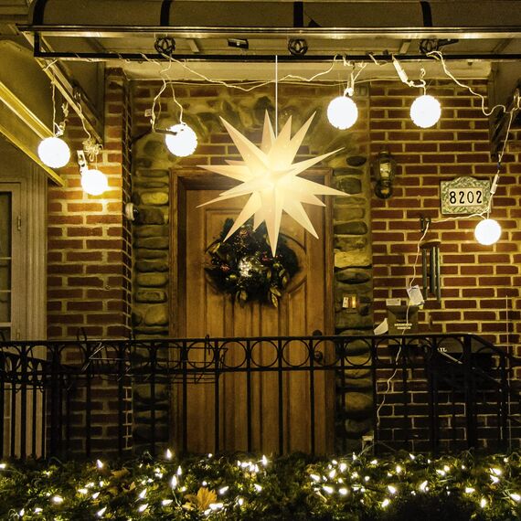 SALCAR 60cm Weihnachtsstern Beleuchtet Außen, 3D XXL Leuchtstern Fenster Innen zum Aufhängen, Adventsstern Fenster Weihnachtsdekoration Outdoor, Warmweiß