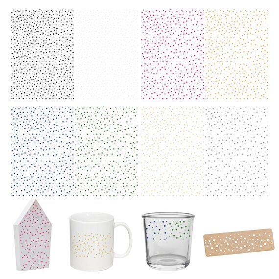 FloraVigo Rub On Sticker ca.A5 19x14cm-Spruch Deko zum Geburtstag, Keraflott, Hochzeit, Zuhause, Wischfolie für Möbel, Glas, Holz, Fotoalbum, DIY Deko, Aufkleberästhetik(4PCS) (DOTS-Punkte)