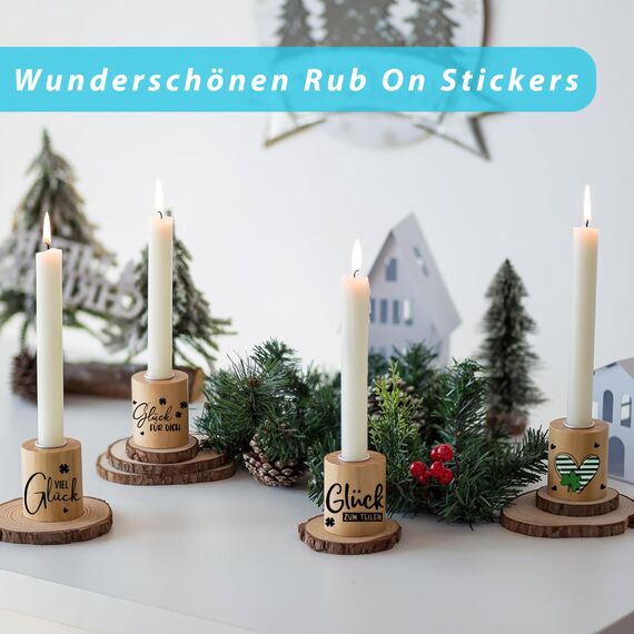 FloraVigo Rub On Sticker ca.A5 19x14cm-Spruch Deko zum Geburtstag, Keraflott, Hochzeit, Zuhause, Wischfolie für Möbel, Glas, Holz, Fotoalbum, DIY Deko, Aufkleberästhetik(4PCS) (VIEL GLÜCK)