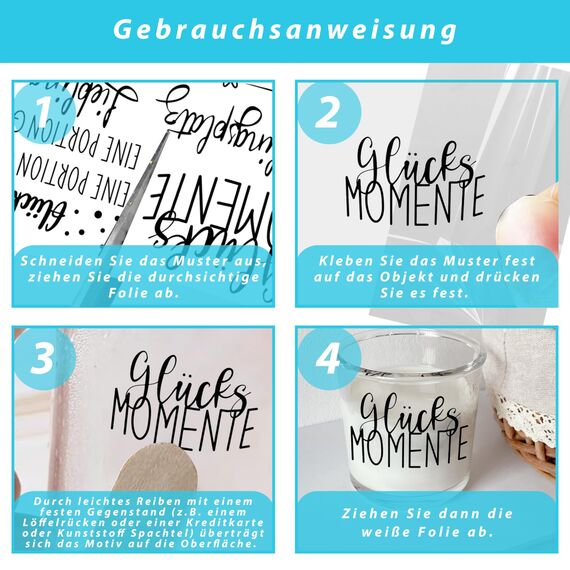 FloraVigo Rub On Sticker ca.A5 19x14cm-Spruch Deko zum Geburtstag, Keraflott, Hochzeit, Zuhause, Wischfolie für Möbel, Glas, Holz, Fotoalbum, DIY Deko, Aufkleberästhetik(4PCS) (Lucky Moment)