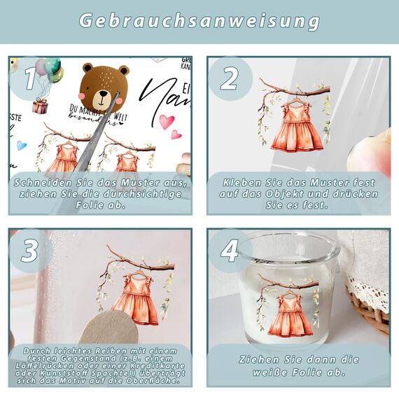 FloraVigo Rub On Sticker ca.A5 19x14cm-Spruch Deko zum Geburtstag, Keraflott, Hochzeit, Zuhause, Wischfolie für Möbel, Glas, Holz, Fotoalbum, DIY Deko, Aufkleberästhetik(4PCS) (Hallo Baby)