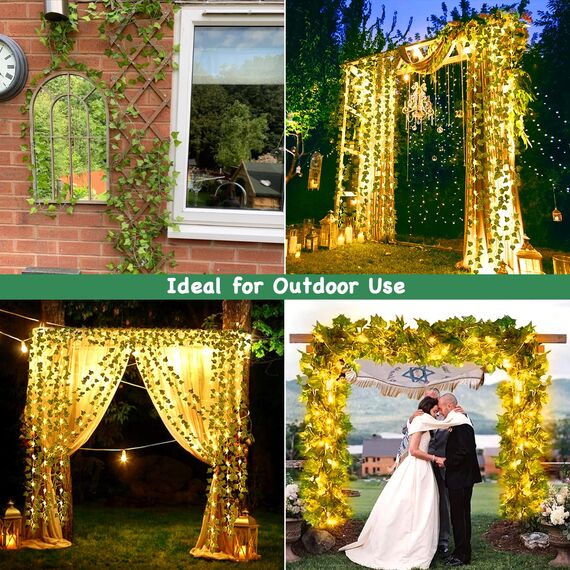 Gcstnn LED Lichterkette Efeu Künstlich, 2M 20LED Grüne Efeu-Lichterkette Girlande, IP65 Wasserdicht Batteriebetrieben mit Timing-Funktion, für Hängend Pflanzen, Zimmer, Wand, Weihnachtsdekoration.