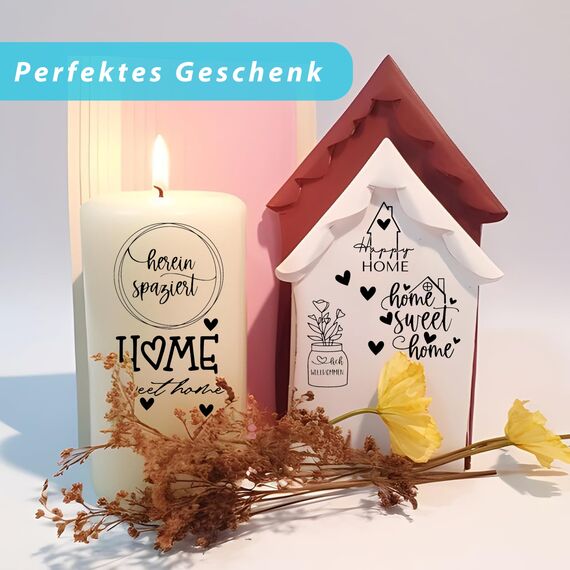 FloraVigo Rub On Sticker ca.A5 19x14cm-Spruch Deko zum Geburtstag, Keraflott, Hochzeit, Zuhause, Wischfolie für Möbel, Glas, Holz, Fotoalbum, DIY Deko, Aufkleberästhetik(4PCS) (Home)