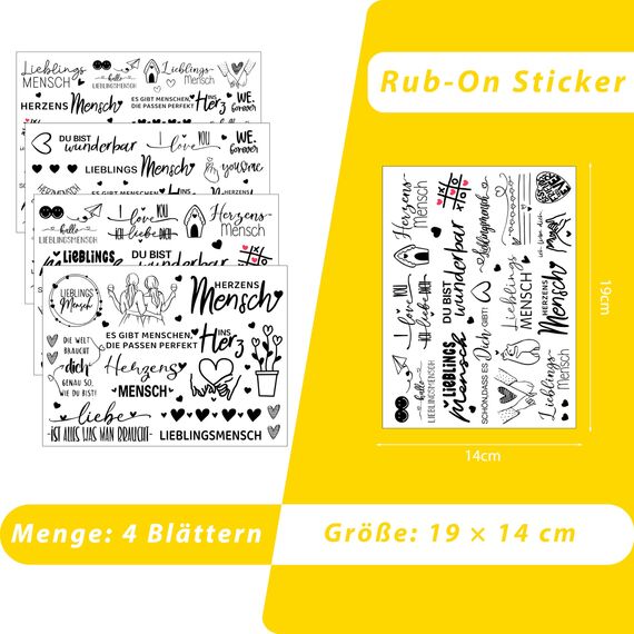FloraVigo Rub On Sticker ca.A5 19x14cm-Spruch Deko zum Geburtstag, Keraflott, Hochzeit, Zuhause, Wischfolie für Möbel, Glas, Holz, Fotoalbum, DIY Deko, Aufkleberästhetik(4PCS) (Herzensmensch)