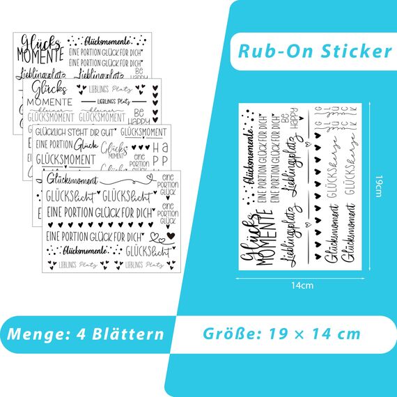 FloraVigo Rub On Sticker ca.A5 19x14cm-Spruch Deko zum Geburtstag, Keraflott, Hochzeit, Zuhause, Wischfolie für Möbel, Glas, Holz, Fotoalbum, DIY Deko, Aufkleberästhetik(4PCS) (Lucky Moment)
