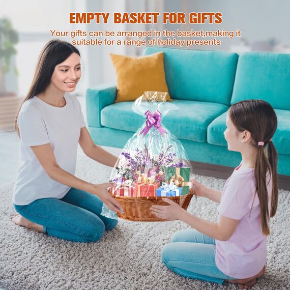 2 Stück Boensi Geschenkkorb, 38x28x12 cm Geschenkkorb-Set mit 1x Korb, 2 x Schleifen,2 x Cellophan-Beutel,1 x Grußkarte für Weihnachten, Geburtstage, Hochzeiten, Ostern