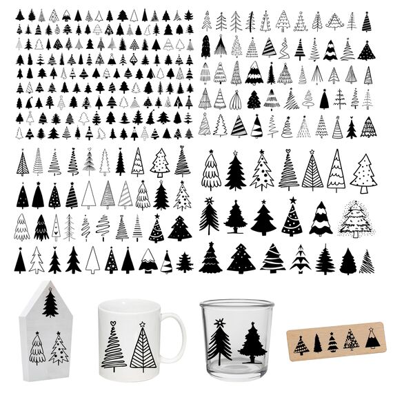 FloraVigo Rub On Sticker ca.A5 19x14cm-Abwischbare Folie für Weihnachtsdekoration, Keraflott, Zuhause, Möbel, Glas, Holz, Fotoalbum, DIY-Dekoration, Aufkleberästhetik(4PCS) (TANNENBAUM)