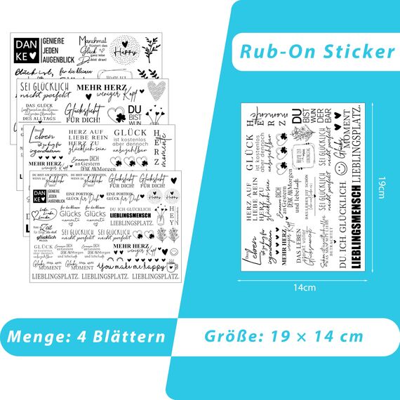 FloraVigo Rub On Sticker ca.A5 19x14cm-Spruch Deko zum Geburtstag, Keraflott, Hochzeit, Zuhause, Wischfolie für Möbel, Glas, Holz, Fotoalbum, DIY Deko, Aufkleberästhetik(4PCS) (SCHÖNE SPRÜCHE)