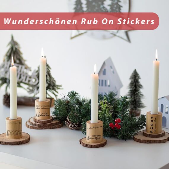 FloraVigo Rub On Sticker ca.A5 19x14cm-Abwischbare Folie für Weihnachtsdekoration, Keraflott, Zuhause, Möbel, Glas, Holz, Fotoalbum, DIY-Dekoration, Aufkleberästhetik(4PCS) (FROHE WEIHNACHTEN2)