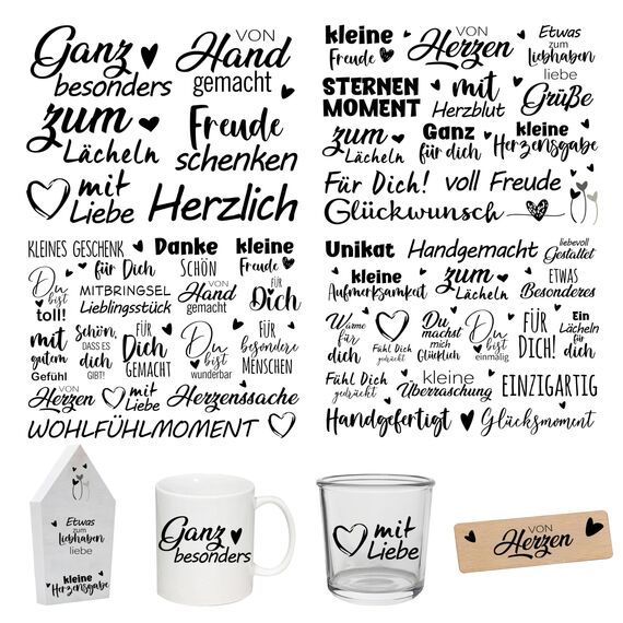 Rub On Sticker ca.A5 19x14cm-Spruch Deko zum Geburtstag, Keraflott, Hochzeit, Zuhause, Wischfolie für Möbel, Glas, Holz, Fotoalbum, DIY Deko, Aufkleberästhetik(4PCS)(MITBRINGSEL)