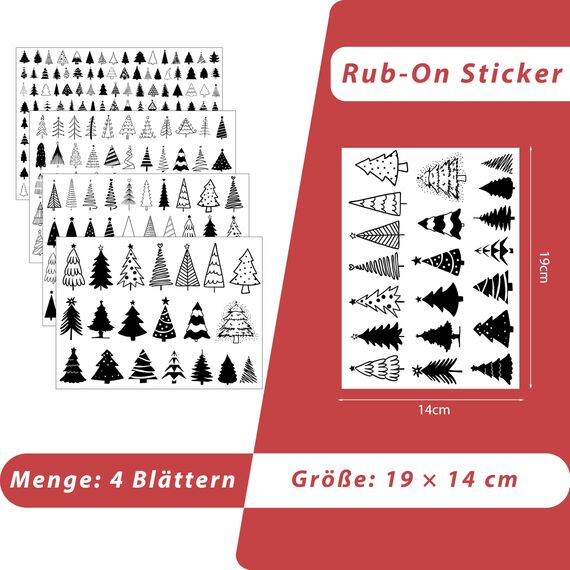 FloraVigo Rub On Sticker ca.A5 19x14cm-Abwischbare Folie für Weihnachtsdekoration, Keraflott, Zuhause, Möbel, Glas, Holz, Fotoalbum, DIY-Dekoration, Aufkleberästhetik(4PCS) (TANNENBAUM)