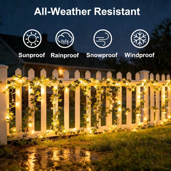 Dekofun Efeu Lichterkette Batterie,10M 100 LED Efeu Künstlich mit Fernbedienung, Timer, 8 Modi Lichterkette, Fake Efeu Girlande für Zimmer Balkon Aesthetic Room Wand Frühling Innen Outdoor Deko