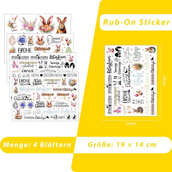 Rub On Sticker ca.A5 19x14cm-Spruch Deko zum Geburtstag, Keraflott, Hochzeit, Zuhause, Wischfolie für Möbel, Glas, Holz, Fotoalbum, DIY Deko, Aufkleberästhetik(4PCS) (OSTERN)
