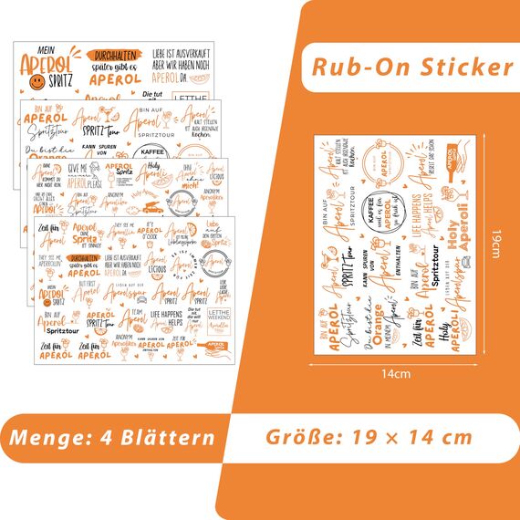 FloraVigo Rub On Sticker ca.A5 19x14cm-Spruch Deko zum Geburtstag, Keraflott, Hochzeit, Zuhause, Wischfolie für Möbel, Glas, Holz, Fotoalbum, DIY Deko, Aufkleberästhetik(4PCS) (Aperol-orange)