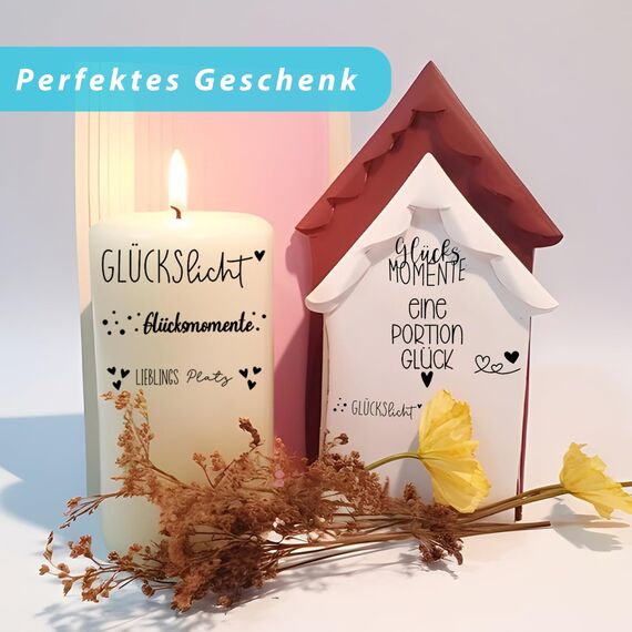 FloraVigo Rub On Sticker ca.A5 19x14cm-Spruch Deko zum Geburtstag, Keraflott, Hochzeit, Zuhause, Wischfolie für Möbel, Glas, Holz, Fotoalbum, DIY Deko, Aufkleberästhetik(4PCS) (Lucky Moment)