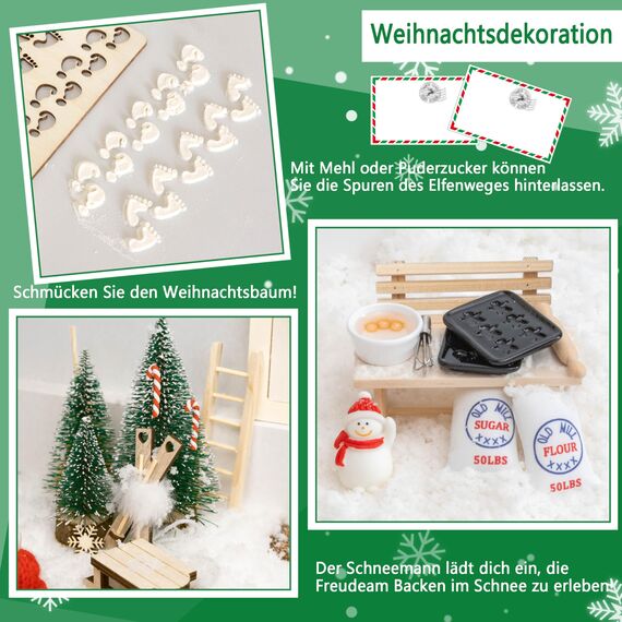 Qanmua 51 Stück Wichteltür Set, Weihnachten Elfentür, Wichtel Zubehör Im Dunkeln Leuchten, Backset, Baustelle, Adventskalender, Miniatur Wichtel Zubehör, Weihnachtsdekoration, DIY Geschenk für Kinder