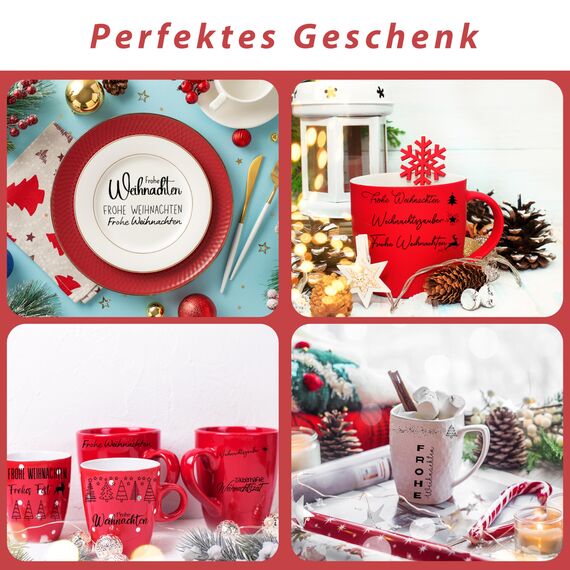 FloraVigo Rub On Sticker ca.A5 19x14cm-Abwischbare Folie für Weihnachtsdekoration, Keraflott, Zuhause, Möbel, Glas, Holz, Fotoalbum, DIY-Dekoration, Aufkleberästhetik(4PCS) (FROHE WEIHNACHTEN2)