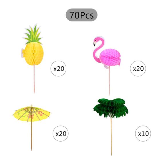 OMIGA 70 Stücke Cocktail Dekoration Drink Dekoration Spieße 3D Flamingo Ananas Papier Palme Geeignet für Partys Geburtstagsbars Getränke Usw (Mehrfarbig)