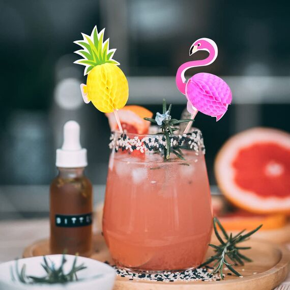 OMIGA 70 Stücke Cocktail Dekoration Drink Dekoration Spieße 3D Flamingo Ananas Papier Palme Geeignet für Partys Geburtstagsbars Getränke Usw (Mehrfarbig)