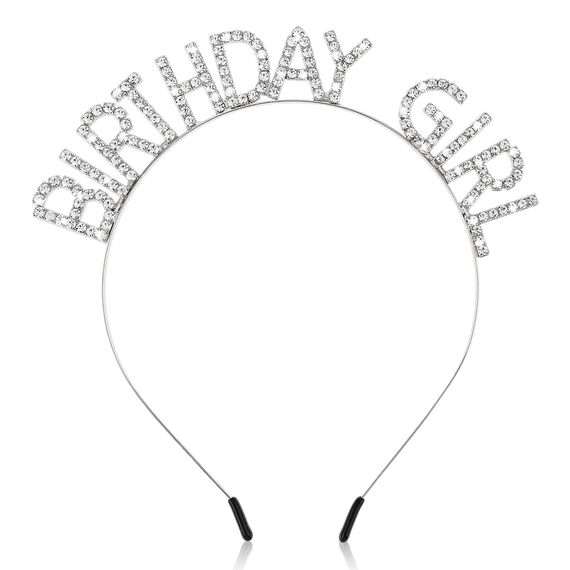 Jeffdad Geburtstag Kronen Mädchen Stirnband, Geburtstag Kopfschmuck Bling Strass Haarband Prinzessin Tiara Happy Birthday Zubehör für Frauen Mädchen Party Weihnachtsdekoration (Silber)