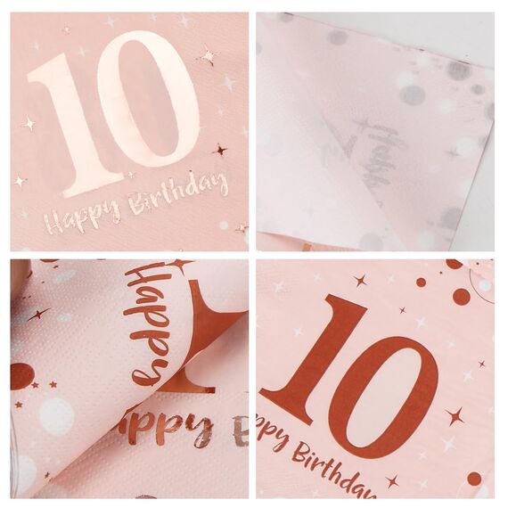 Servietten 10. geburtstag, 30 Stück Rosa Geburtstags Servietten, Happy Birthday 10 Servietten, 3-Lagig Milestone 10 Tischdekoration Papierservietten für mädchen Geburtstag Feiern Party Jubiläum